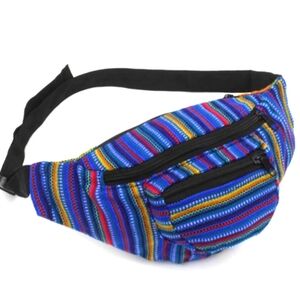 Hand Made In Guatemala Knit Boho Design Blue, Yellow, Red Belt Bag